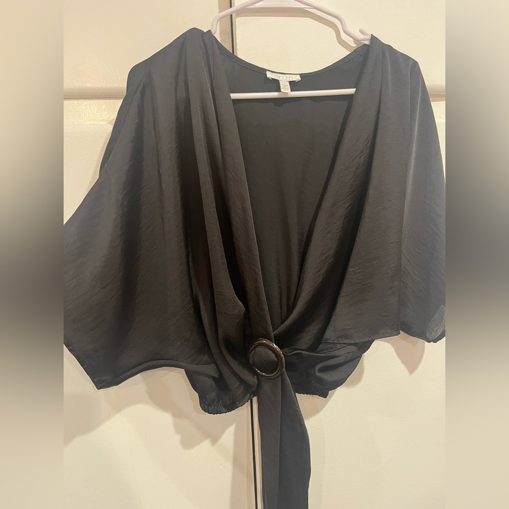 Abound Black Wrap Tie Front Blouse
